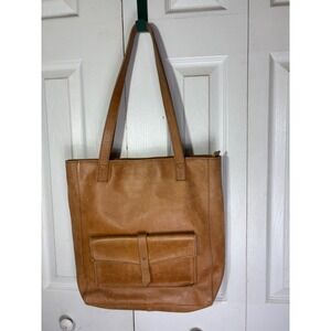 Raven + lily Leather Tote Bag Zippered Top Pocket Front Vintage‎ Style